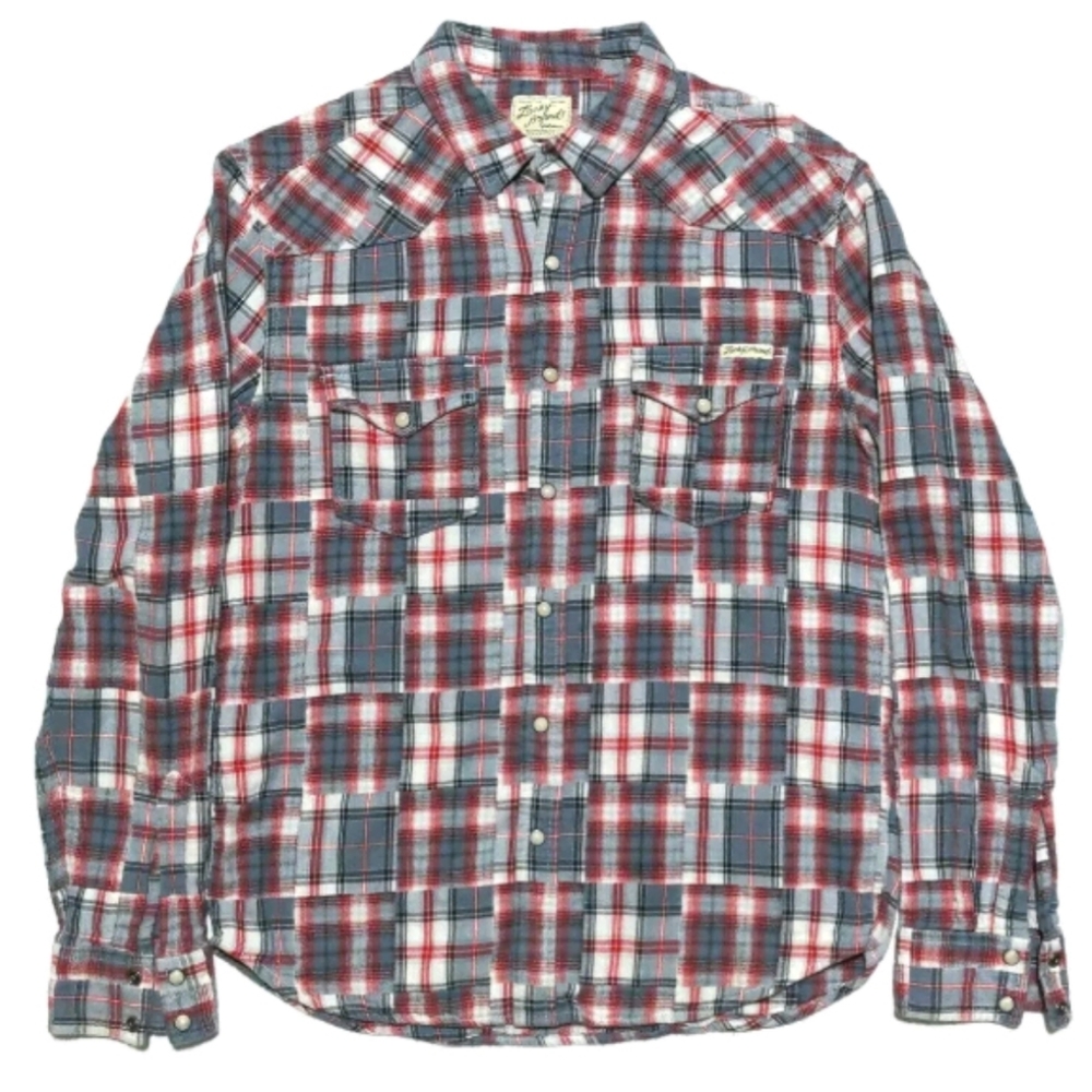 Lucky Brand Mens M Long Pearl Snap Patchwork Shirt